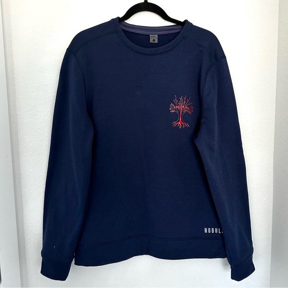 NOBULL Navy Crewneck Sweatshirt Fleece Lined Tree Logo Casual Relaxed Size L Men - Picture 1 of 12